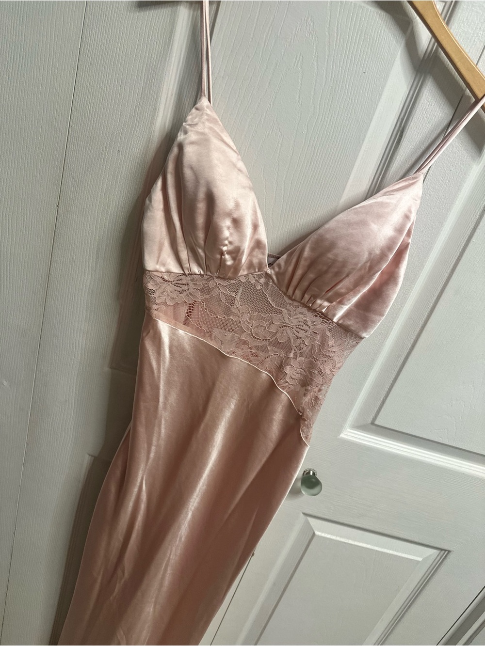 Silky Lace-Trim Slip Dress in Blush Pink